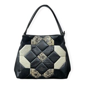 Coach Women's Quilt Edie Shoulder Bag 31 in Exotic Embossed Leather Black $495